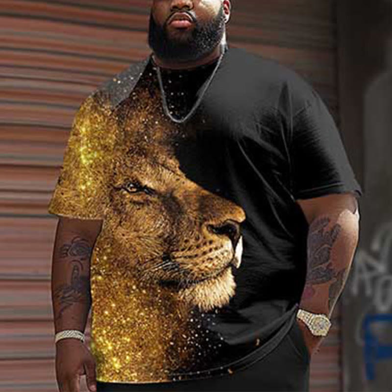 Men's Plus Size Black Lion King Print T-shirt 
