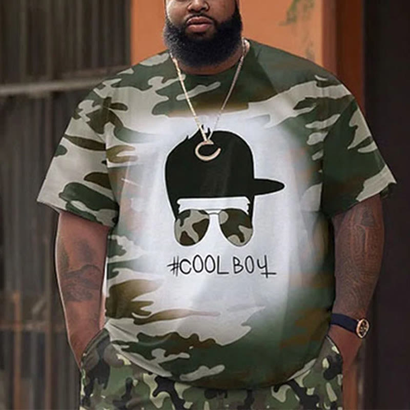 Street Casual Camouflage Letter Print Large Men's Plus Size T-shirt