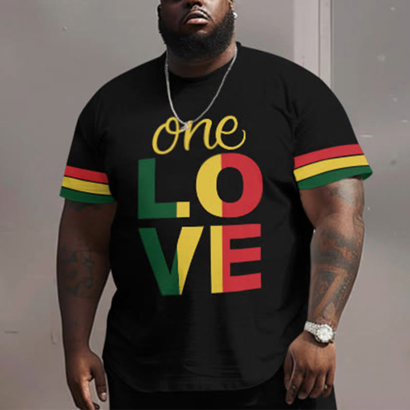 Men's Plus Size One Love Color Block Stripe Design Print Crew Neck Short Sleeve T-shirt