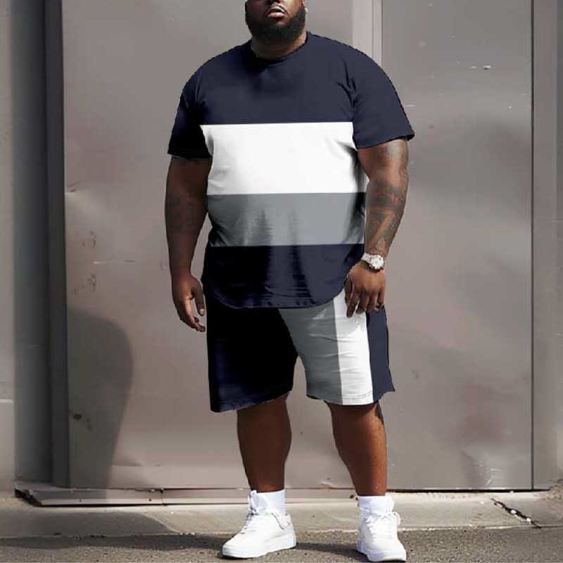 Men's Plus Size Sequence Irregular Block Casual Short Sleeve T-shirt Two-piece Set