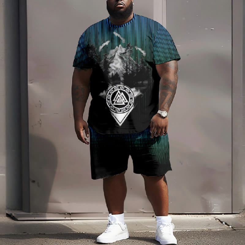 Men's Plus Size Tree Of Life Viking Symbol T-shirt Two-piece Set