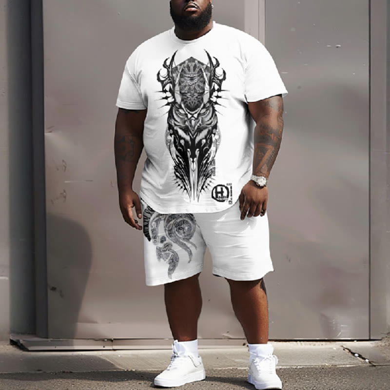Men's Plus Size Summer Simple Viking Totem Casual Short Sleeve T-shirt Two-piece Set