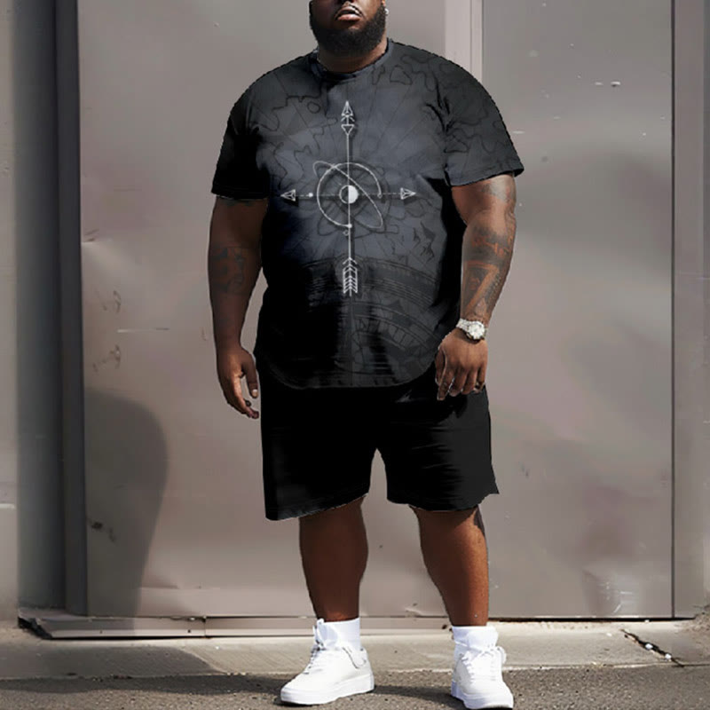 Men's Plus Size Vintage Viking Totem Casual Short Sleeve T-shirt Two-piece Set