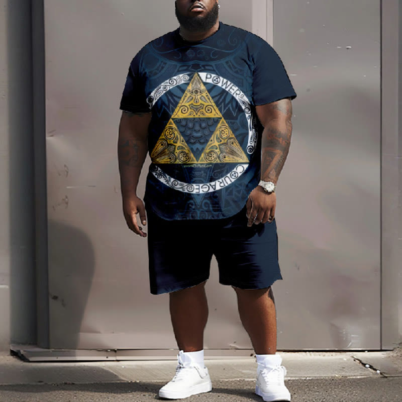 Men's Plus Size Triangle Power Viking Totem Casual Short Sleeve T-shirt Two-piece Set