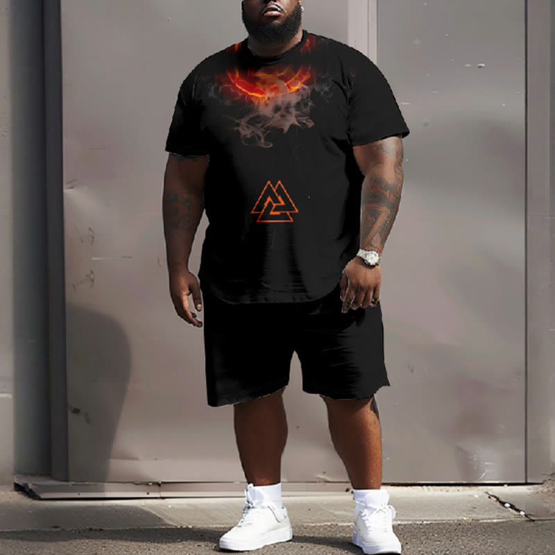Men's Plus Size Vintage Mist Viking Symbol Casual Short Sleeve T-shirt Two-piece Set