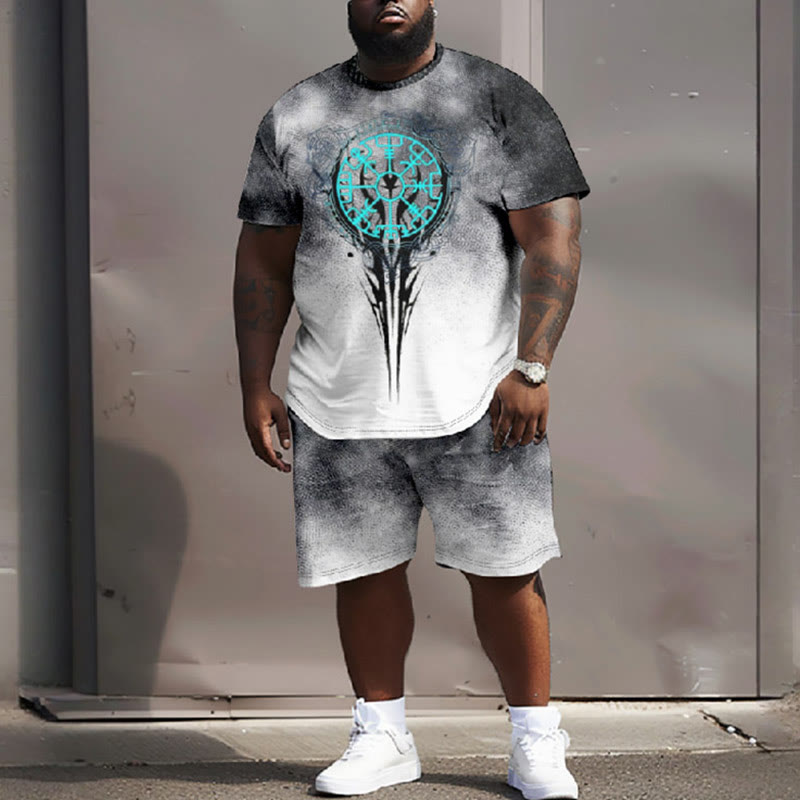 Men's Plus Size Ombre Mysterious Viking Totem T-shirt Two-piece Set