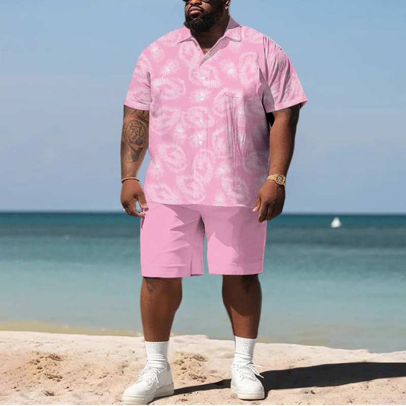 Summer Simple Abstract Snowflake Art Print Men's Plus Size Shirt Set