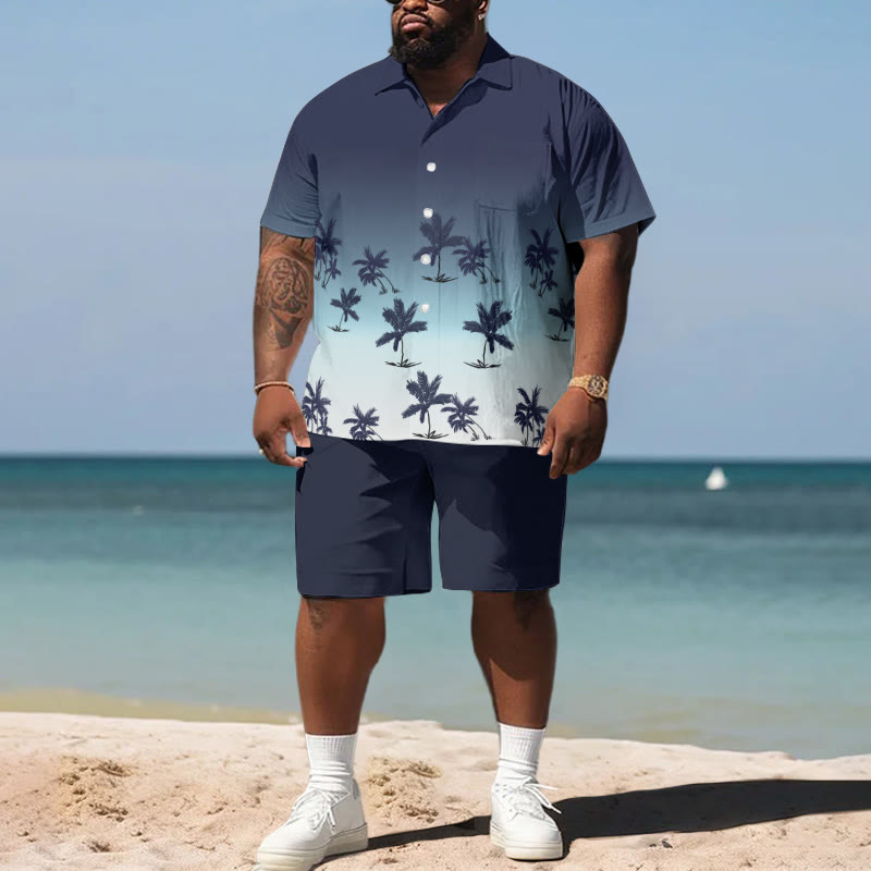 Summer Ombre Lovely Coconut Tree Men's Plus Size Shirt Set