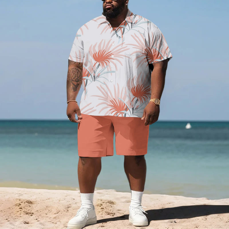 Summer Fashion Coconut Tree Leaves Men's Plus Size Shirt Set