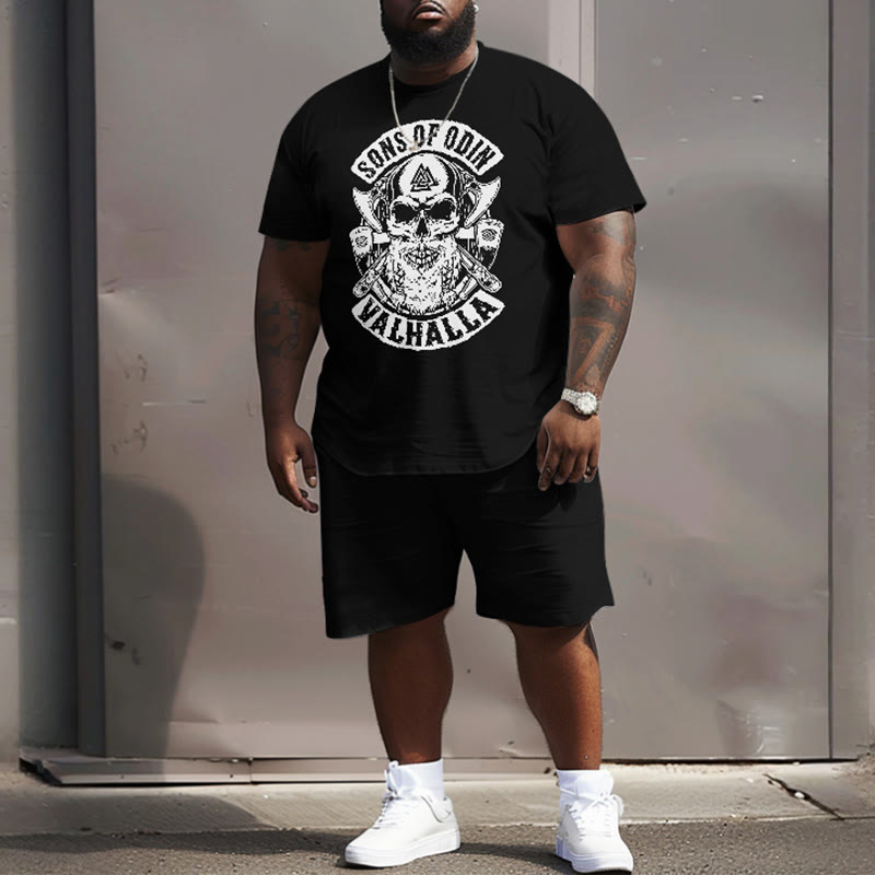 Men's Plus Size Viking Symbol Sons Of Odin Valhalla Print Short Sleeve T-shirt Two-piece Set