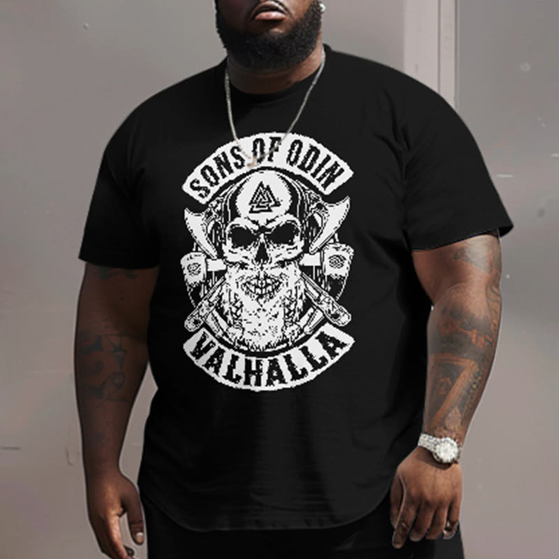 Men's Plus Size Viking Symbol Sons Of Odin Valhalla Short Sleeve Crew Neck T-shirt