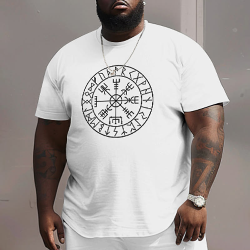 Men's Plus Size Summer Simple Viking Totem Short Sleeve Crew Neck T-shirt