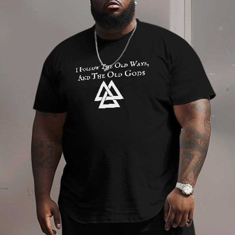 Men's Plus Size I Follow The Old Ways And The Old Gods Viking Totem Short Sleeve Crew Neck T-shirt