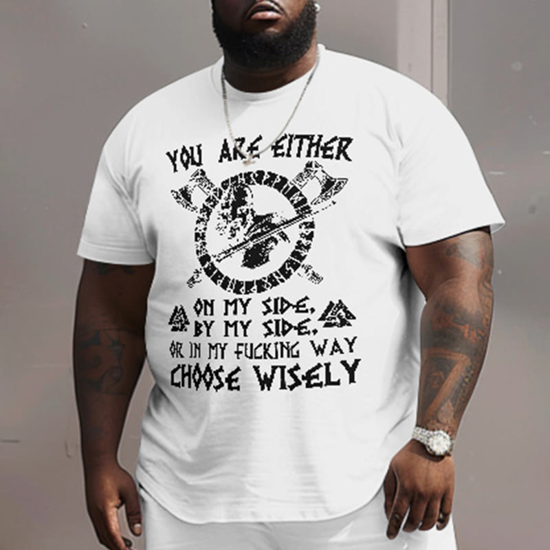 Men's Plus Size Choose Wisely Skull Viking Totem Short Sleeve Crew Neck T-shirt