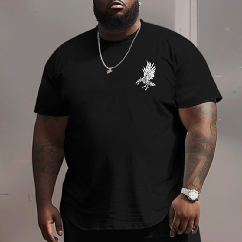 Men's Plus Size Solid Color Abstract Raven Short Sleeve Crew Neck T-shirt