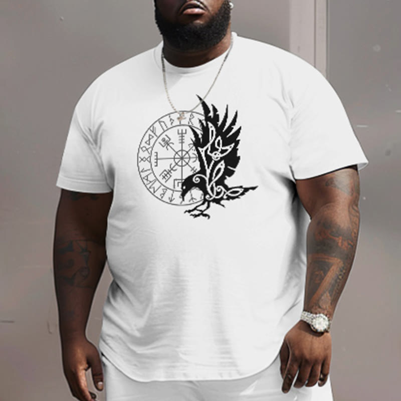 Men's Plus Size Viking Raven Totem Solid Color Short Sleeve Crew Neck T-shirt