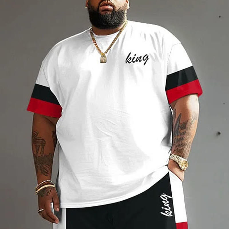 Men's Plus Size Casual Simple Red And Black Colorblock King Printed T-shirt