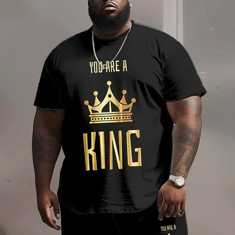Men's Plus Size Street Casual You Are A King Text Print Short Sleeve Crew Neck T-shirt