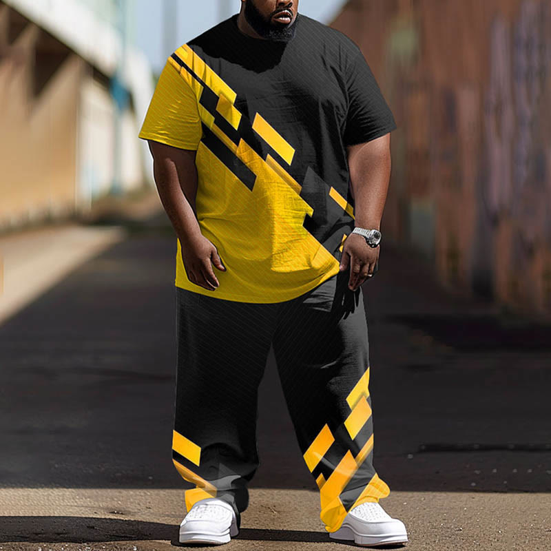 Men's Plus Size Summer Fashion Hip Hop Skull Poker Street T-shirt Pants Set