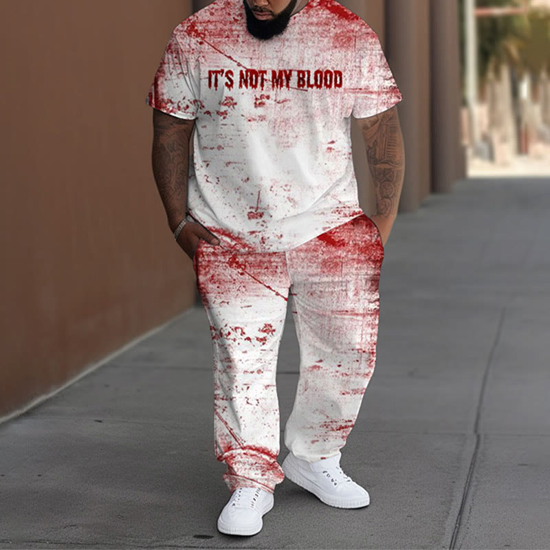 Men's Plus Size Summer Fashion It's Not My Blood Print T-shirt Pants Set