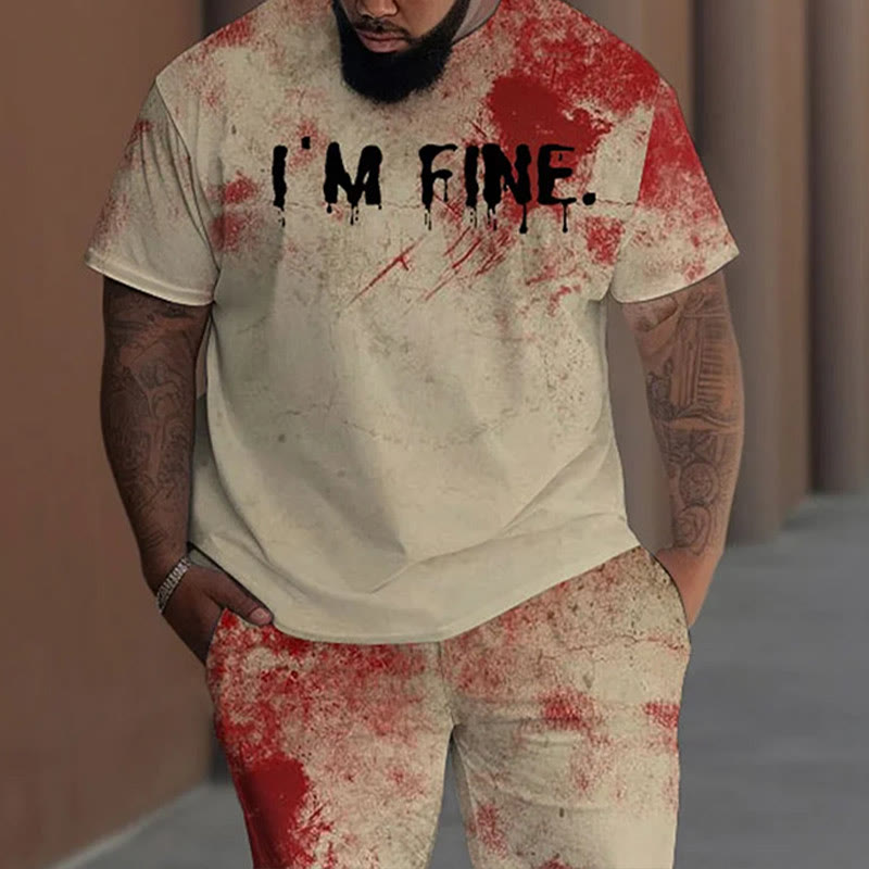 Men's Plus Size I'm Fine Bloody Print Short Sleeve T-shirt 