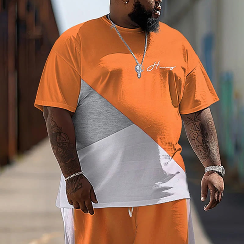 Men's Plus Size Summer Fashion Simple Colorblock Print T-shirt