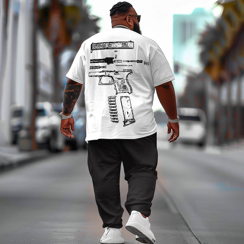 Men's Plus Size In Glock We Trust Print Fashion T-shirt Pants Set