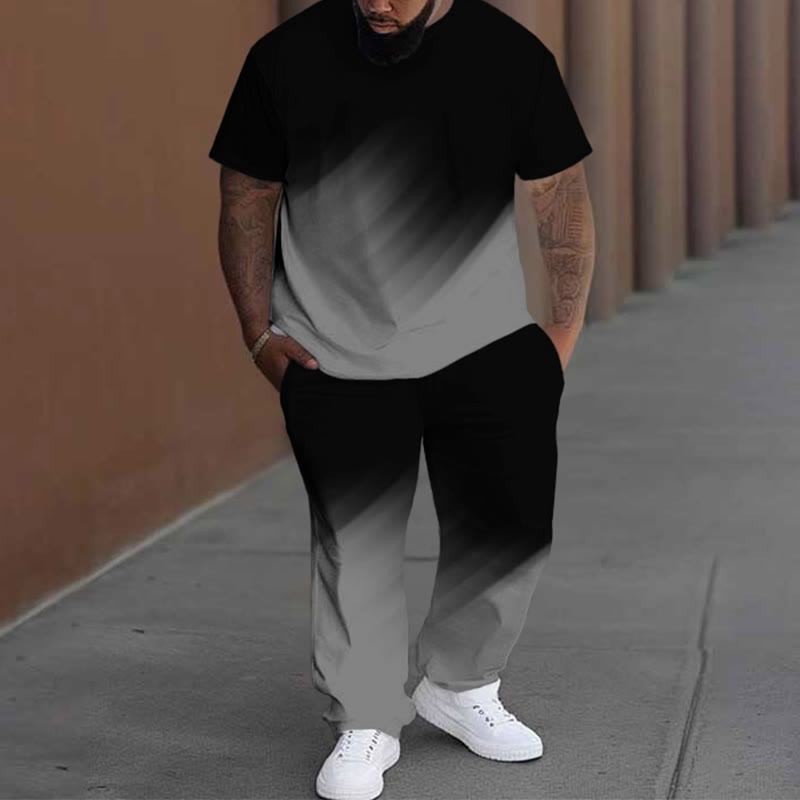 Men's Plus Size Summer Fashion Ombre Print Sports And Leisure T-shirt Pants Set