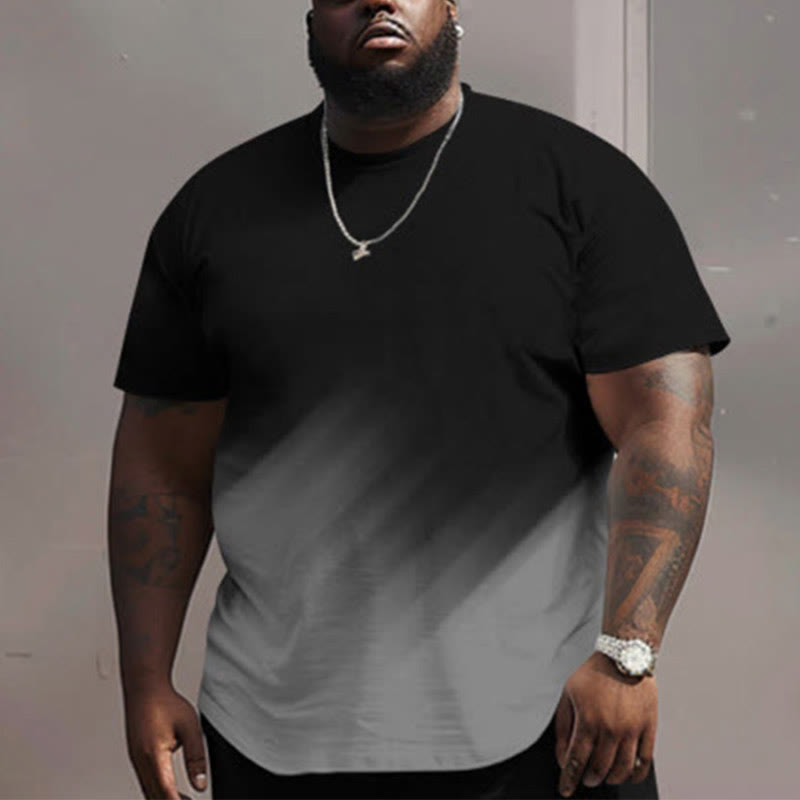 Men's Plus Size Summer Fashion Ombre Print Crew Neck Short Sleeve T-shirt