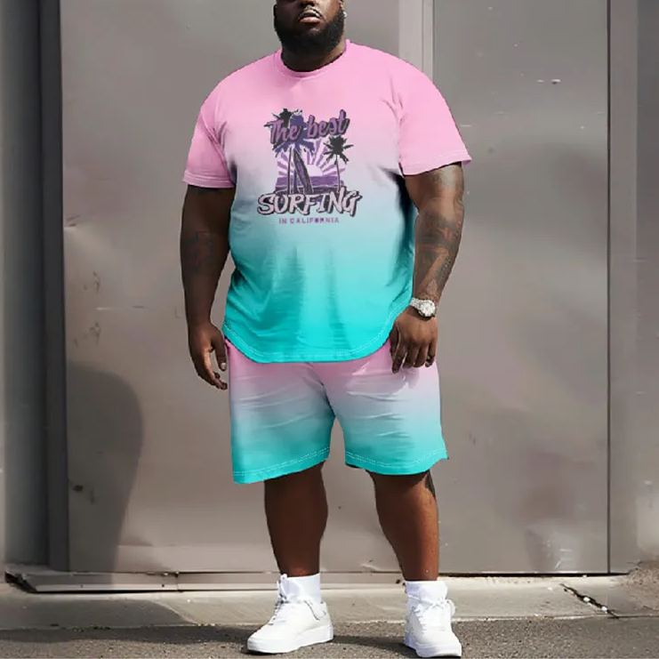 Men's Plus Size The Best Surfing In California Art Print Short Sleeve T-shirt Two-piece Set