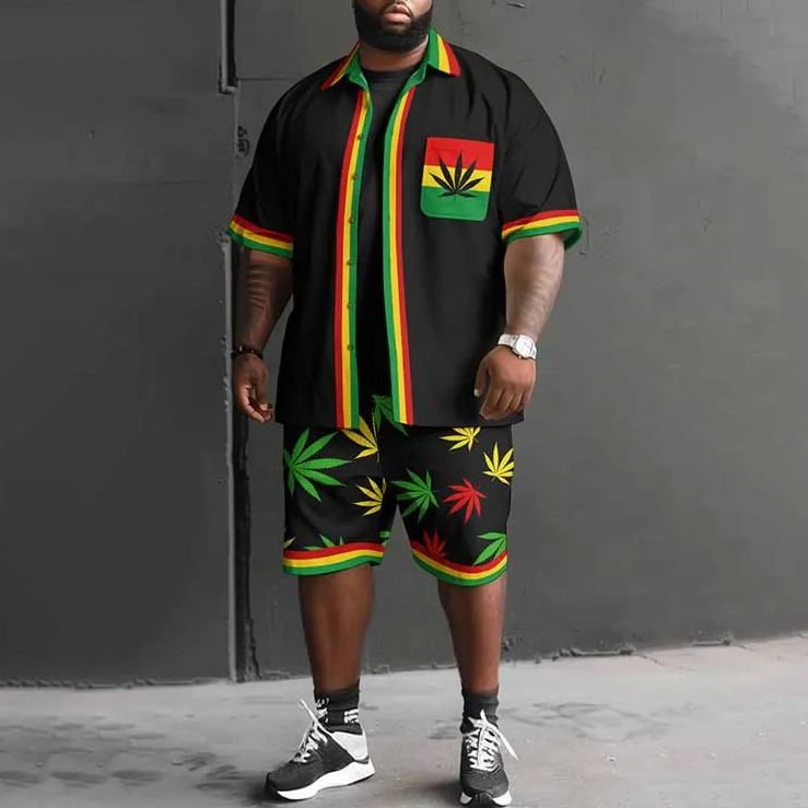 Colors Leaves Reggae Spirit Art Print Men's Plus Size Shirt Set
