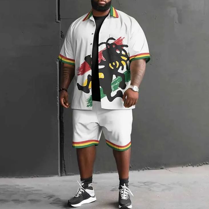 Creative Reggae Humanoid Graffiti Art Print Men's Plus Size Shirt Set
