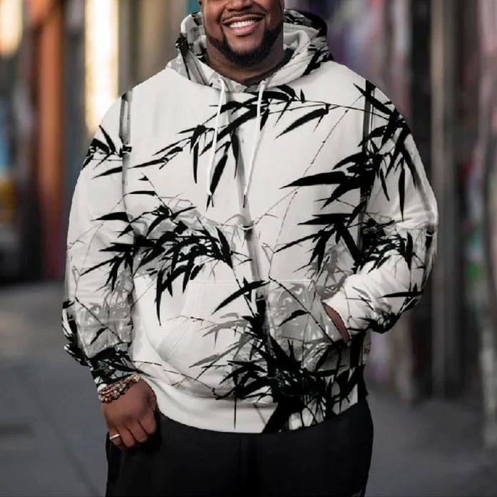 Men's Ink Watercolor Bamboo Landscape Painting Art Plus Size Hoodie