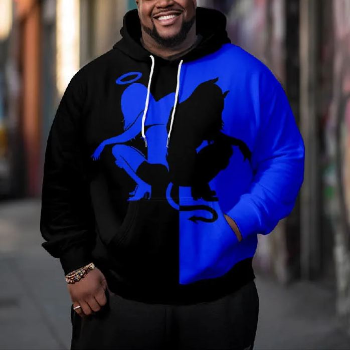 Men's Angel And Devil Back To Bak Art Plus Size Hoodie