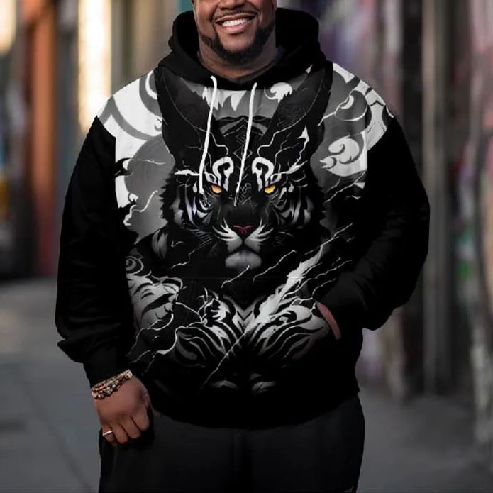 Men's Creative Abstract Oil Painting Tiger   Plus Size Hoodie