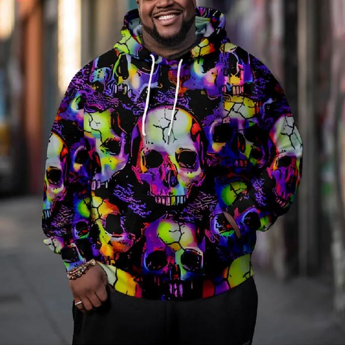 Men's Colorful Abstract Oil Painting Skull Plus Size Hoodie