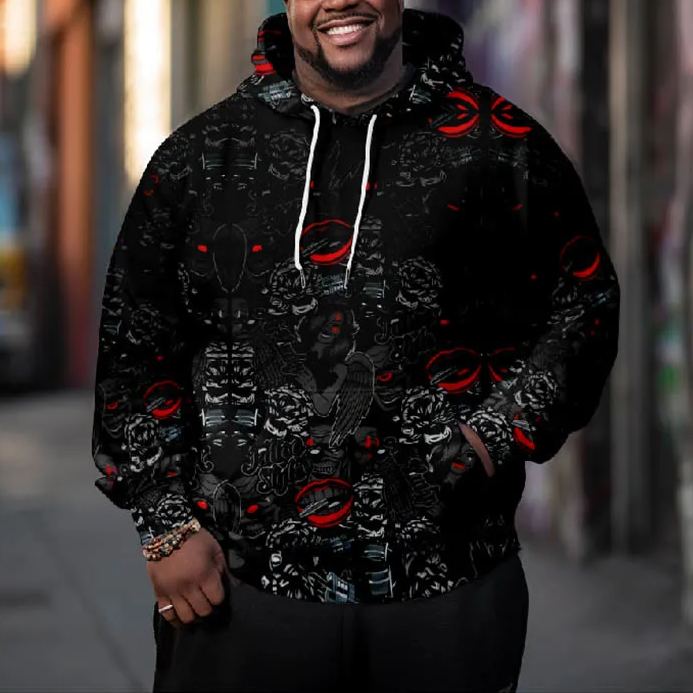Men's Abstract Staring Red Eyes Mottled Art Plus Size Hoodie