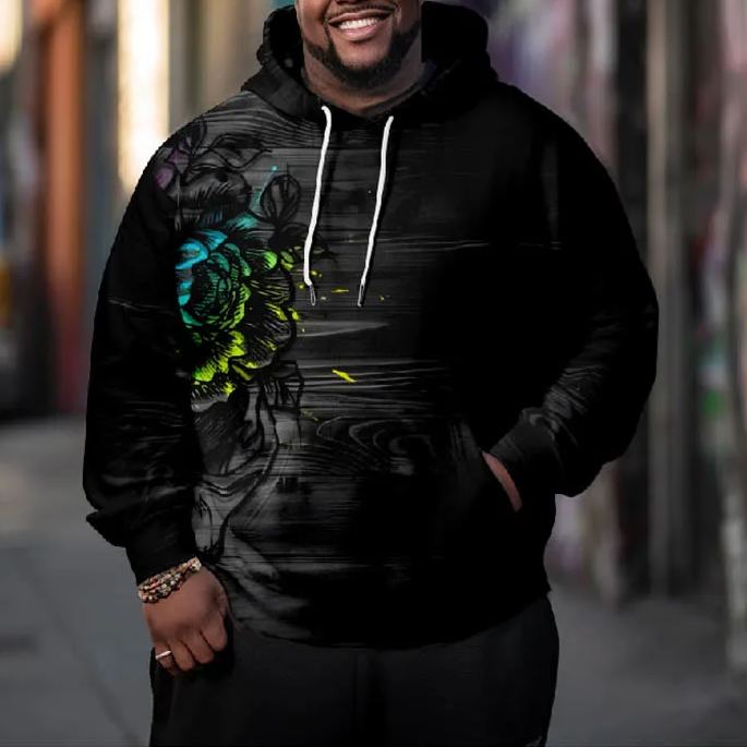 Men's Sketch Drawing Watercolor Flower Art Plus Size Hoodie