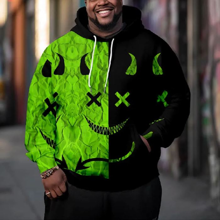 Men's Fluorescent Green Various Symbols Art Plus Size Hoodie