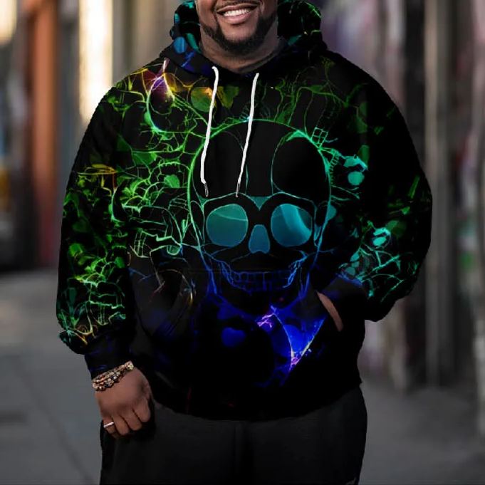 Men's Abstract Colorful Skull Horror Art Plus Size Hoodie