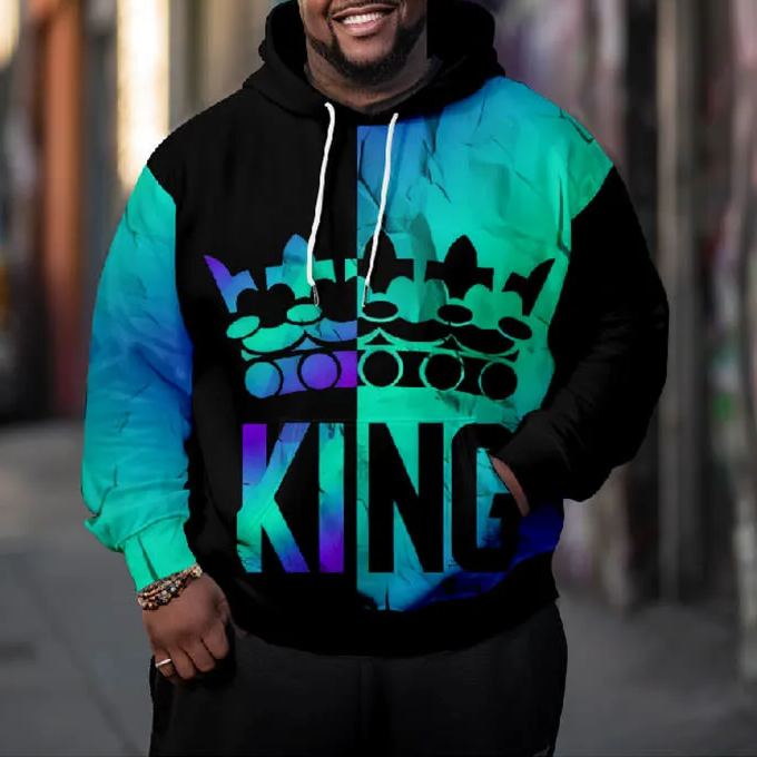 Men's Ombre Crown King Splicing Color Plus Size Hoodie