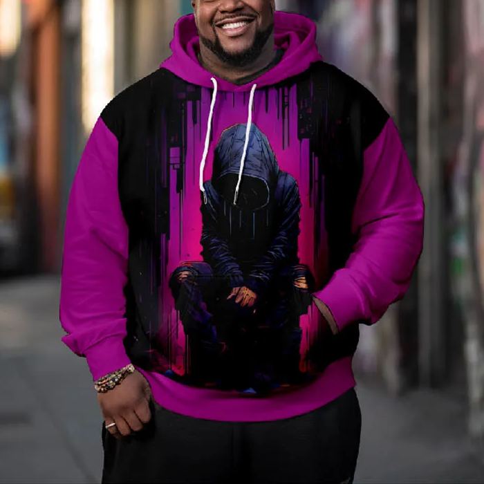 Men's A Sitting Lonely Man Oil Painting Art Plus Size Hoodie
