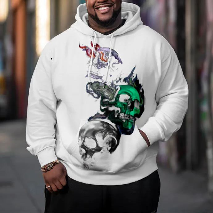 Men's Creative Oil Painting Abstract  Skull Plus Size Hoodie
