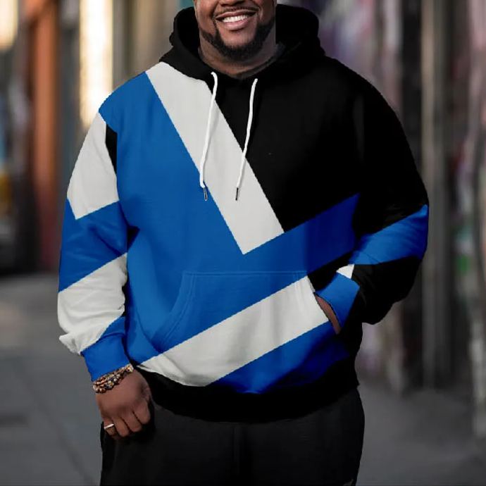 Men's Simple Splicing Solid Tricolor  Plus Size Hoodie