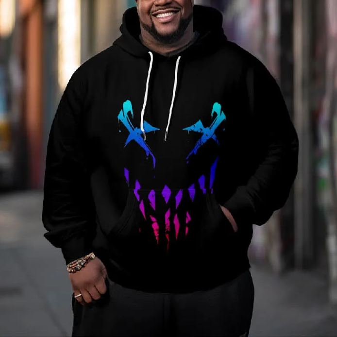 Men's Ombre Colorful Skull Face Art Plus Size Hoodie