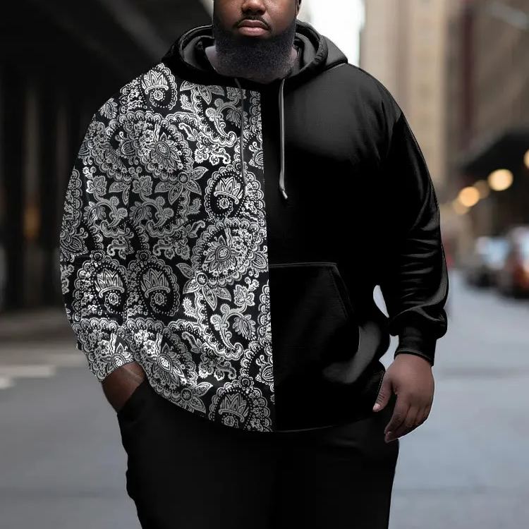 Men's Plus Size Floral Solid Color Art Print Hoodie