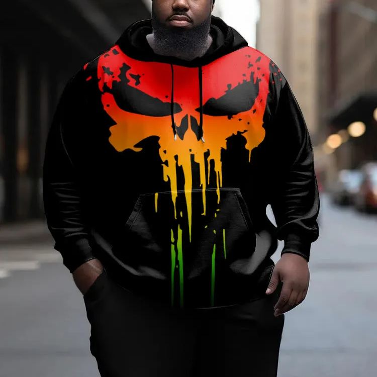 Men's Plus Size Colorful Abstract Skull Art Print Hoodie