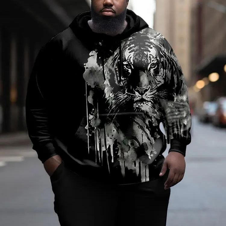 Men's Plus Size Ink Watercolor Graffiti Lion Hoodie