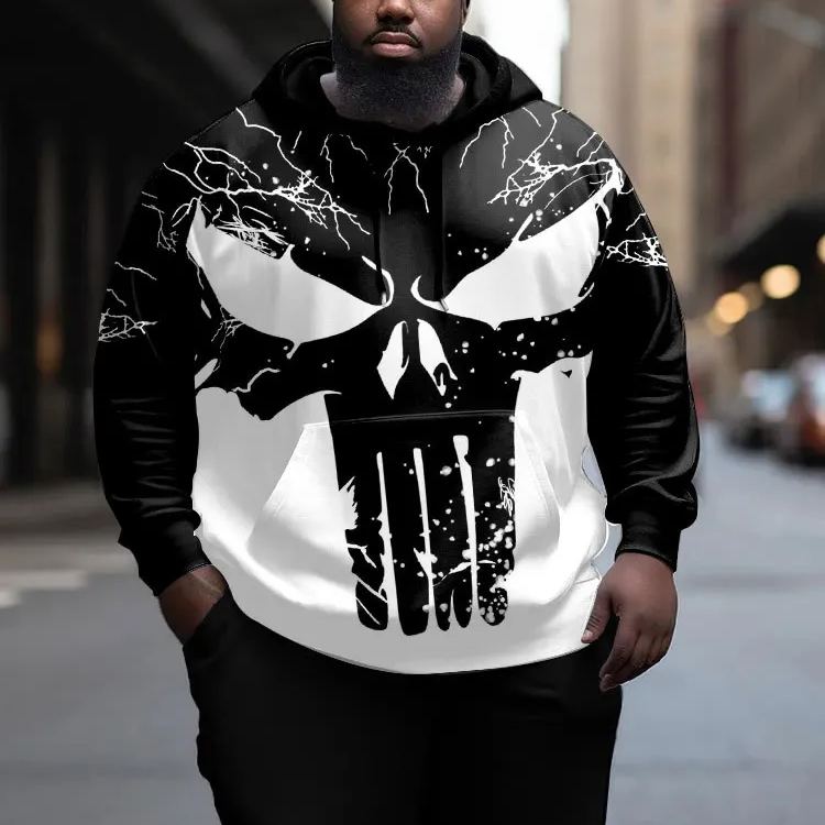 Men's Plus Size Abstract Skull Horror Art Hoodie