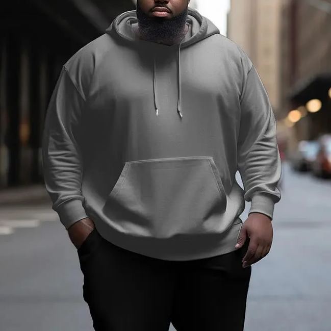 Men's Plus Size Vintage Simple Solid Color Hoodie